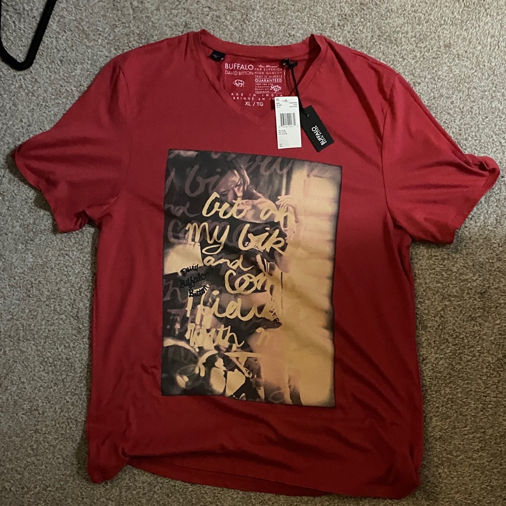 Buffalo David Bitton Red Graphic V Neck Tee